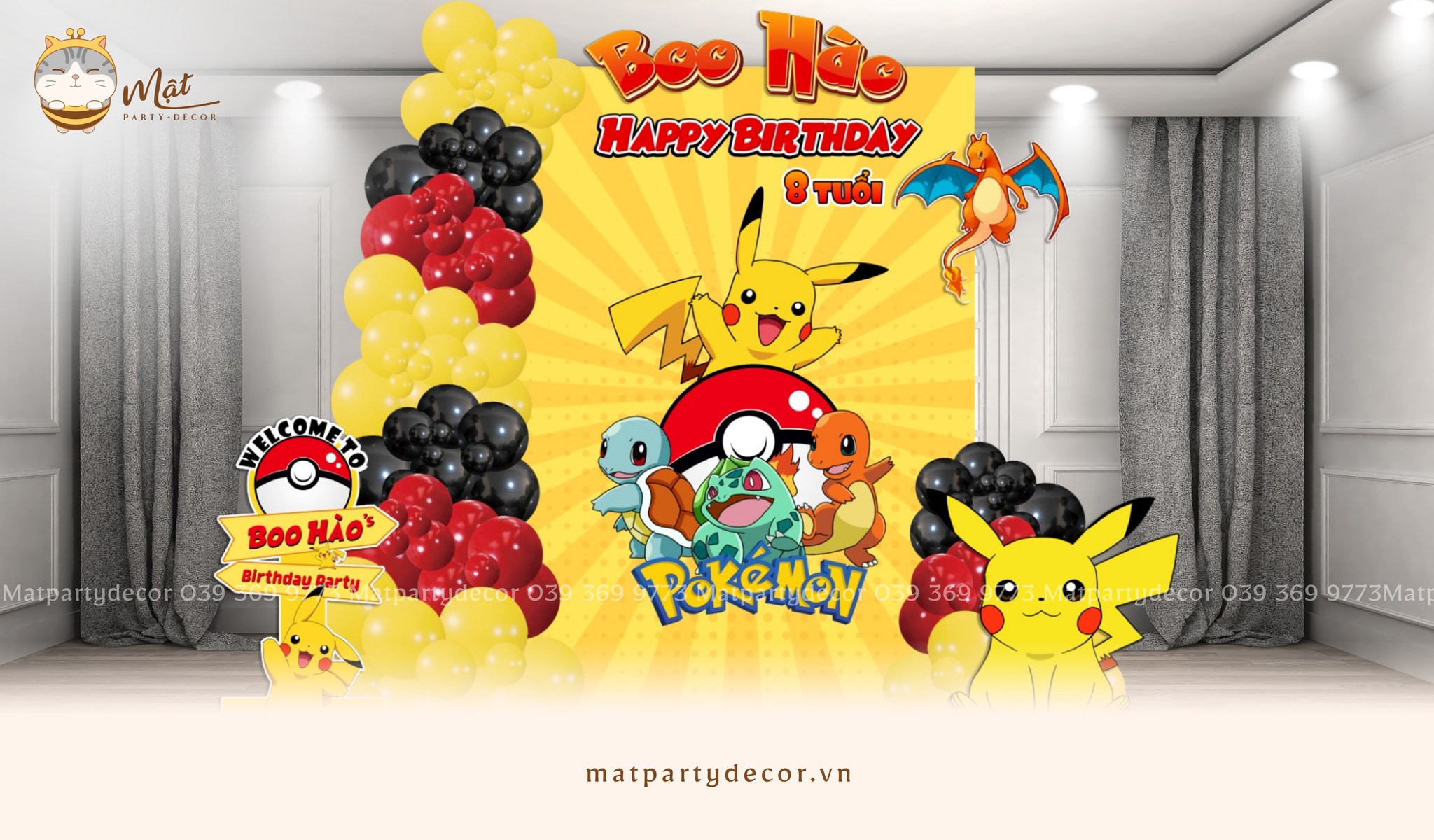 Trang trí sinh nhật bé trai concept Pokemon