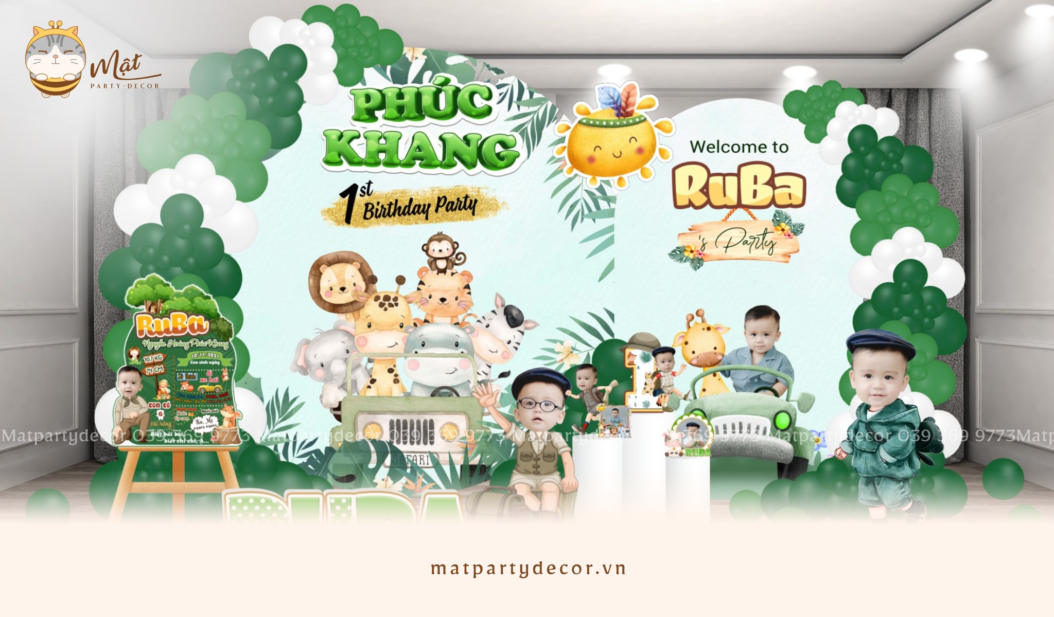 Trang trí sinh nhật bé trai concept safari